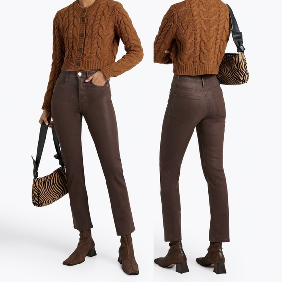 Frame Denim Denim - FRAME Le Sylvie Coated Denim High-Rise Straight Jeans (Dark Chocolate)